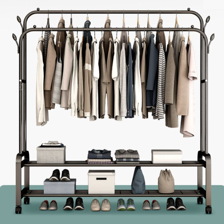 Simple wardrobe double-rod clothes rack floor - Lebanon Trends