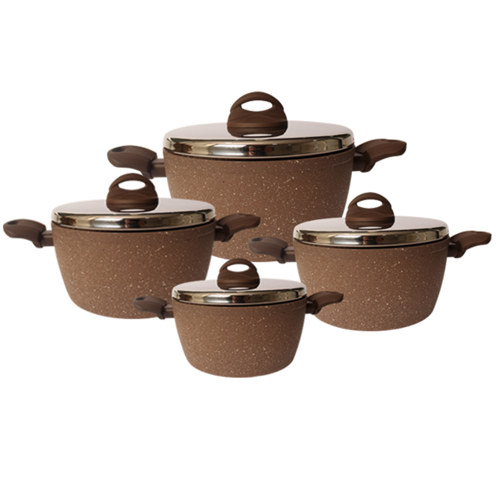 Lava Stone Granite 4-Pots Cookware Set Brown - Lebanon Trends