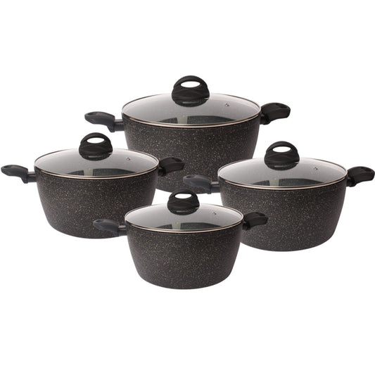 Lava Stone Granite 4-Pots Cookware Set Black Glass Lid - Lebanon Trends