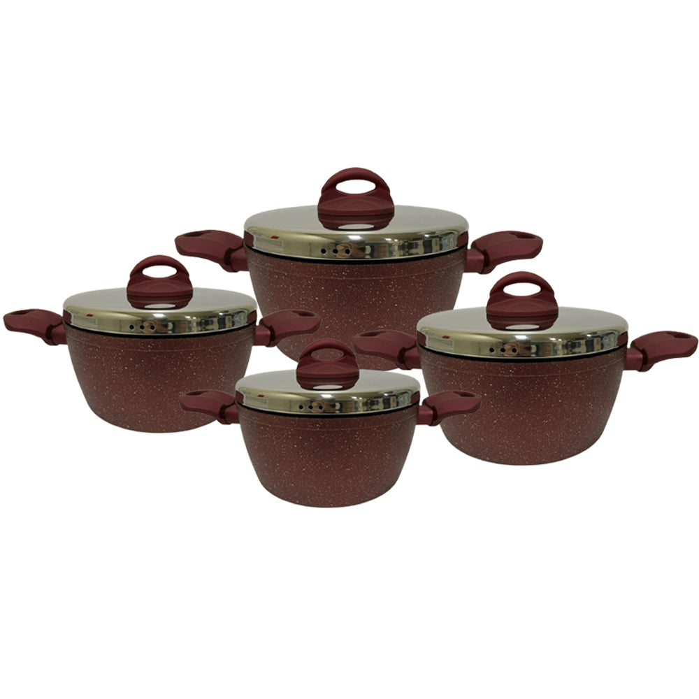 Lava Stone Granite 4-Pots Cookware Set Burgundy - Lebanon Trends